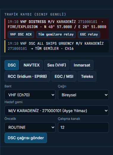 Trafik kaydında distress ve onay düğmeleri