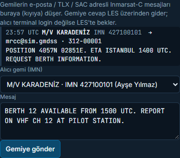 Inmarsat sekmesi