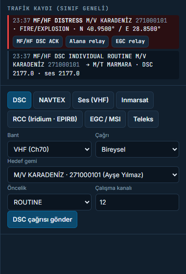 Trafik kaydında MF/HF distress