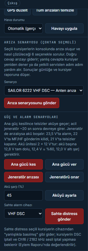 Güç ve alarm senaryoları