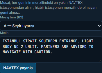 NAVTEX sekmesi